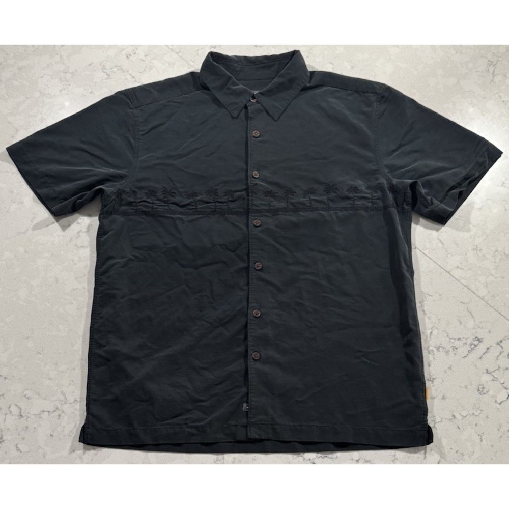 Quiksilver Waterman Tahiti Palms Shirt Mens Medium Black Short Sleeveβ Woven
